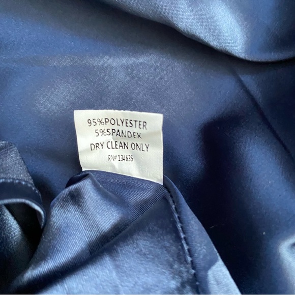 Minuet Petite Navy Fit & Flare Crystal Waist and Open Back Satin Dress Size L - Picture 6 of 11